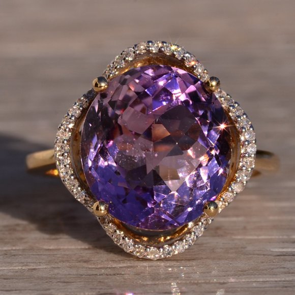 Oval Checkerboard Cut Amethyst and Diamond Cocktail Ring